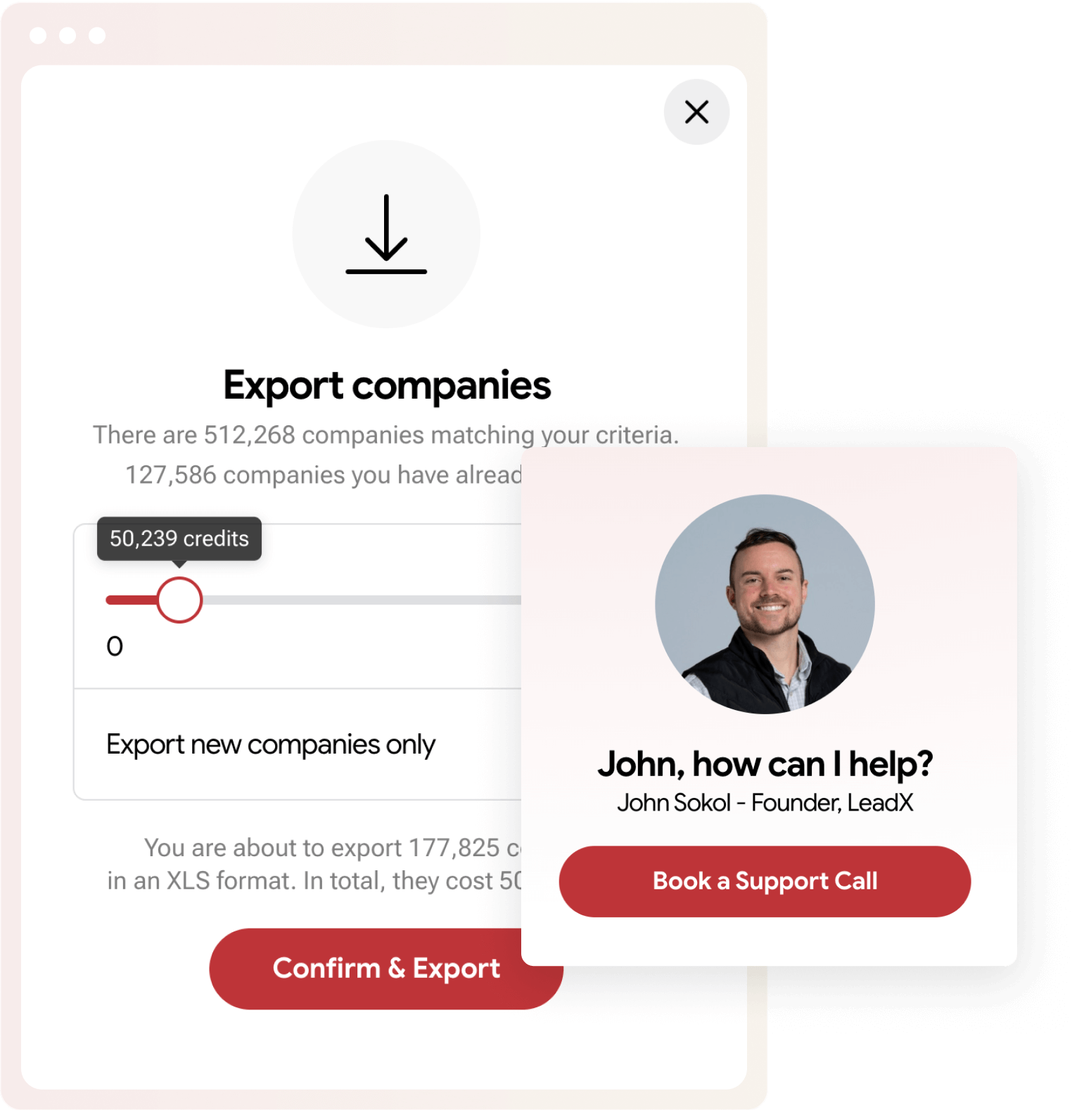 LeadX Export Contact Info Interface